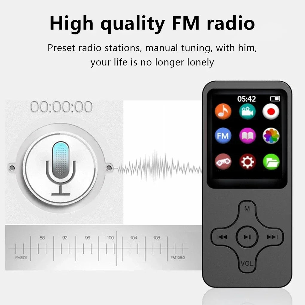 Portable Walkman Mini MP3 Player Bluetooth-compatible Speaker 8/16/32/64/128GB HiFi Music Speaker with FM Radio Recording E-book