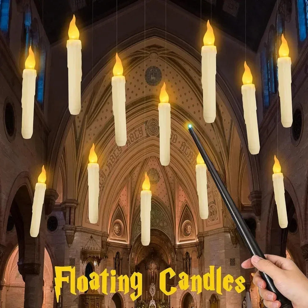Floating LED Candles with Magic Wand Remote Control Flameless Remote Taper Electronic Candle Christmas Party Decor Candle Lights
