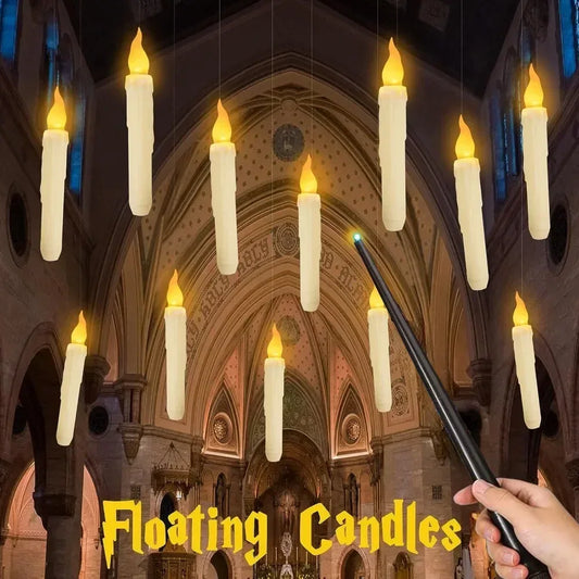 Floating LED Candles with Magic Wand Remote Control Flameless Remote Taper Electronic Candle Christmas Party Decor Candle Lights