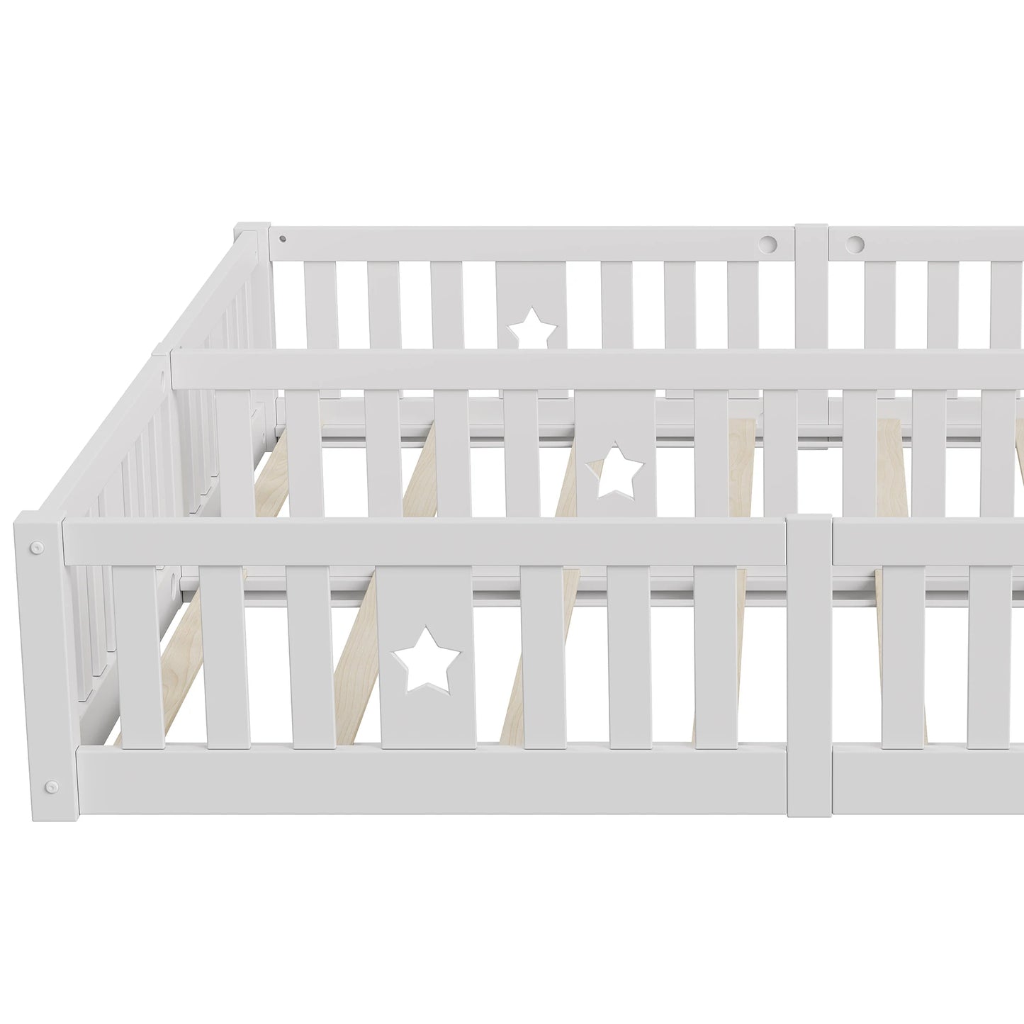 Rosahqnda Children's Bed Floor Bed 90x200cm with Railing Gate,Pine Wooden Bed for Families with 2 Children,Children's Twin Bed