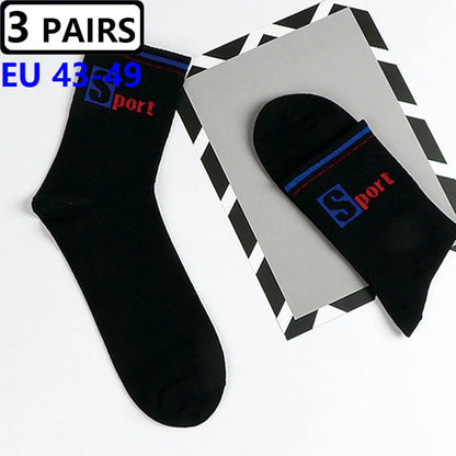 3 Pairs/Pack Big Large Socks EU 47,48,49 Sports Mid Socks Men's Plus Size Combed Cotton Compression Socks Meias Calcetines Male