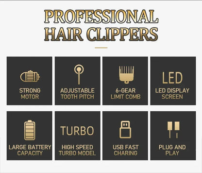 Kemei 1691  Professional Barber Cutting Machines  Rotation Speed Adjustment LED Display Men's Hair Clipper Trimmer