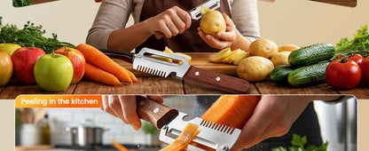3-in-1 Vegetable Peeler with Wooden Handle and Bottle Opener, Multi-Functional Vegetable Peeler for Kitchen, Gadgets Tool