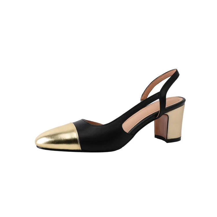 Ochanmeb Women Genuine Leather Sandals Designer Mix-color Thick High Heels Shoes Slingback Ladies Summer Sandal Small Size 31 32