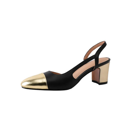 Ochanmeb Women Genuine Leather Sandals Designer Mix-color Thick High Heels Shoes Slingback Ladies Summer Sandal Small Size 31 32