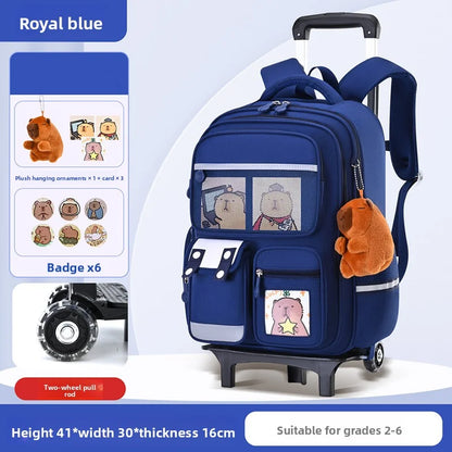 Children Cartoon School Backpack with Wheels Students Bags for Girls Boys Trolley Bag Cute Schoolbag Rolling Wheeled Backpacks