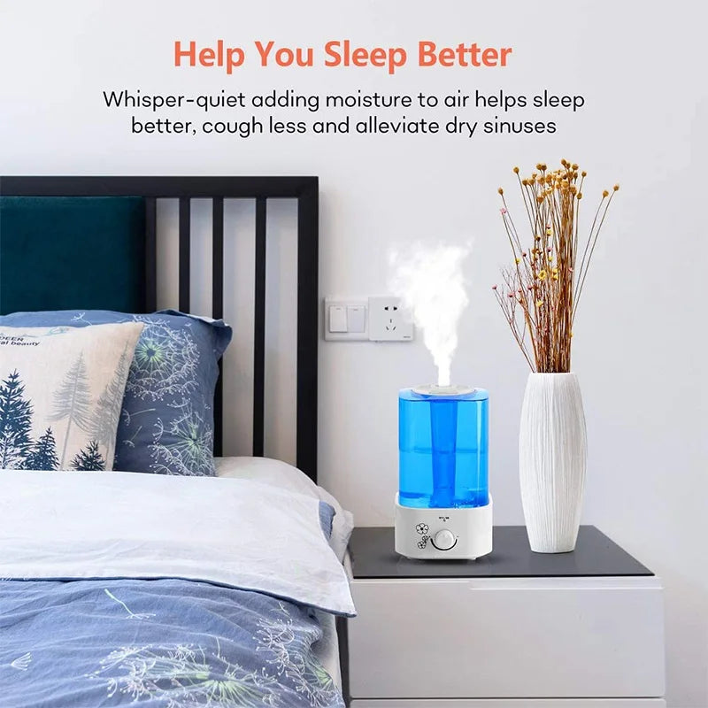 Silent Cold Mist Humidifier 2 Liter Small Air Humidifier, Suitable for Bedroom/Living Room US Plug