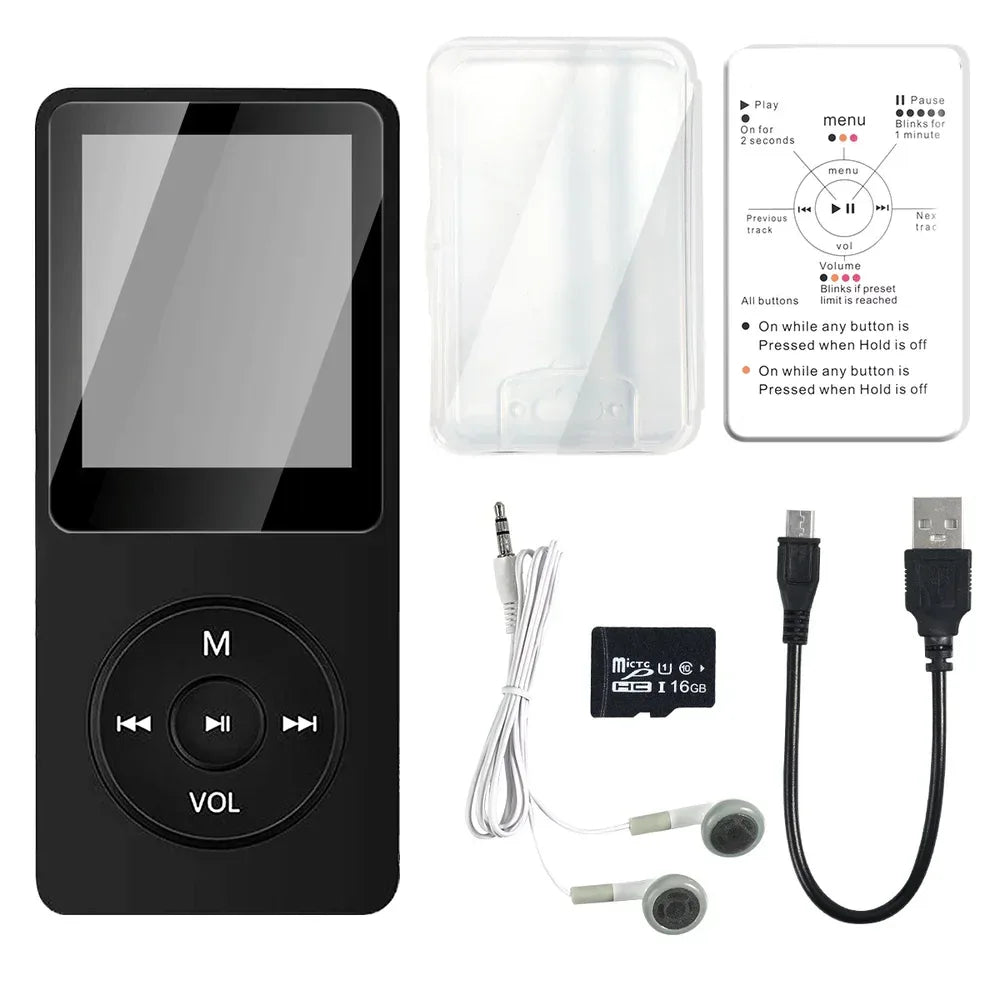 16GB MP3 Player USB Charging Record Digital Display Screen Media Lossless Pocket Sports Running Walking HIFI Music Speakers