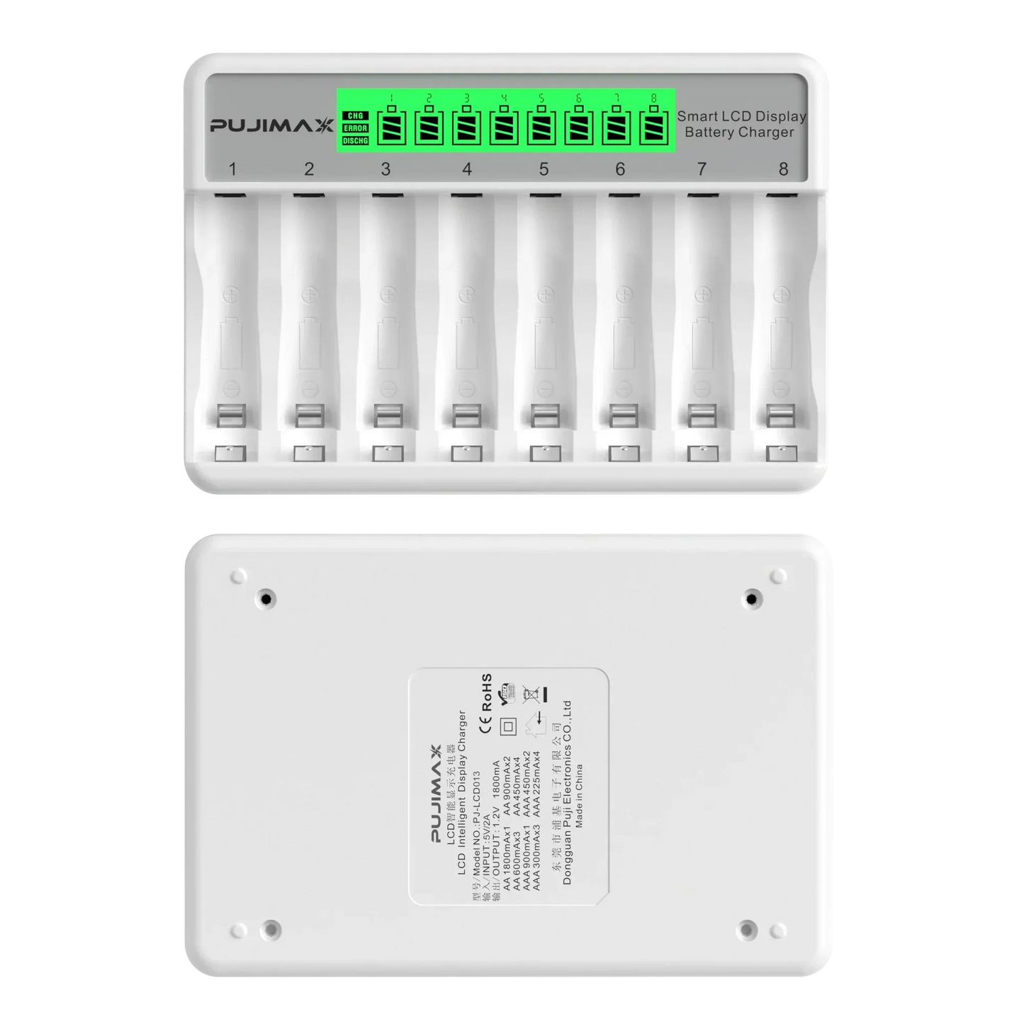PUJIMAX 8-Slots LCD Display Fast Smart Battery Charger Type-C Charging For 1.2V Ni-MH Ni-CD AA AAA  Rechargeable Battery Charger