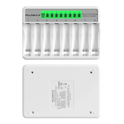 PUJIMAX 8-Slots LCD Display Fast Smart Battery Charger Type-C Charging For 1.2V Ni-MH Ni-CD AA AAA  Rechargeable Battery Charger