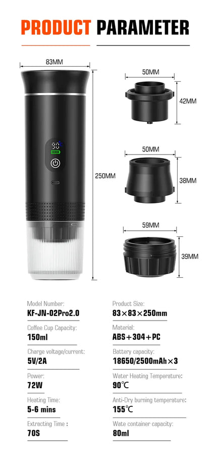 DENOKIN Portable Espresso Coffee Machine With Digital Display 3-in-1 Capsule Coffee Maker for Car & Home Camping Coffee Maker