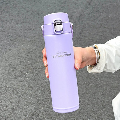 1 PC Stainless Steel Vacuum Flask, 500ml Pop-Up Direct Drink Insulated Bottle with Wide Handle, Outdoor Portable Sports Bottle