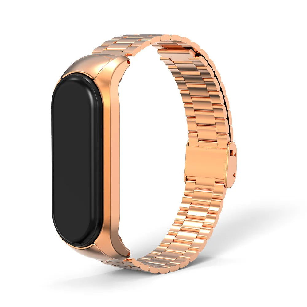 Metal Strap For Mi Band 6 5 4 3 Luxury Stainless Steel Bracelet Watchband For Xiaomi Miband Pink Gold Sliver Wristband With Tool