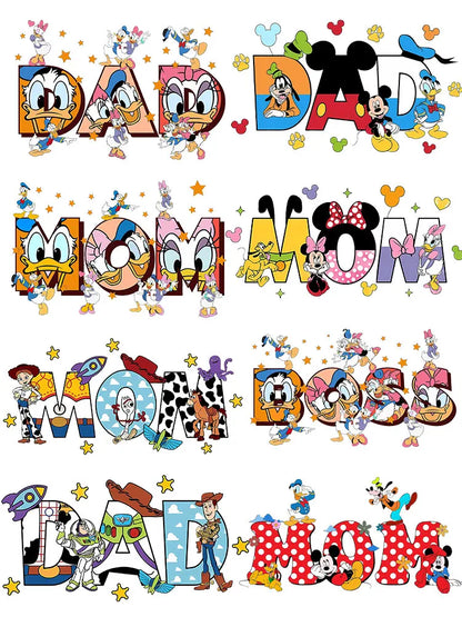 Mom Life Mother's DAY DAD Alphabets Mickey Minnie Iron on Transfers Heat Press Stickers for Clothes