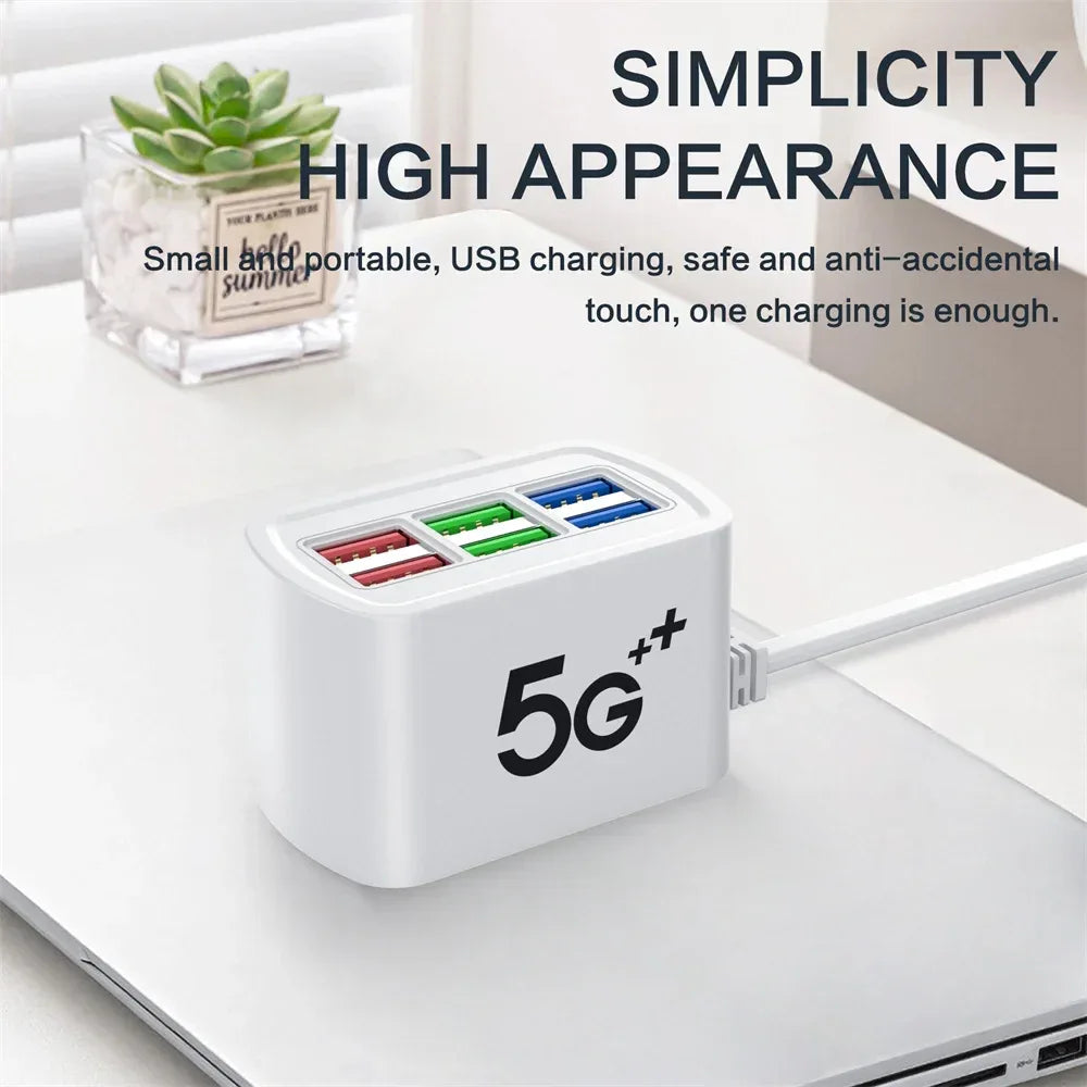 Fast Charging Desktop Power Strip 6-in-1 USB Charger Station with 1M Cord Quick Charge for iPhone 16 17 Samsung Xiaomi Huawei