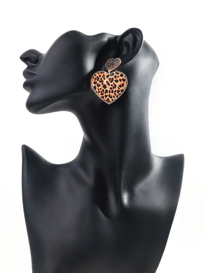 New Purple Glitter Leopard Heart Acrylic Dangle Earrings for Women Trendy Love Hanging Earring Jewelry Valentine's Day Gifts