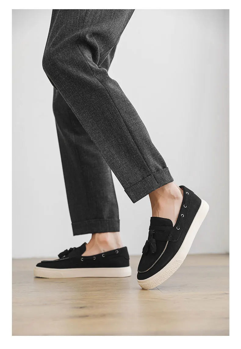 2025 Men Flat Loafers Frosted Suede Flat Shoes Comfortable Non Slip Trendy Fashion Loafers Lightweight Outdoor Casual Shoes