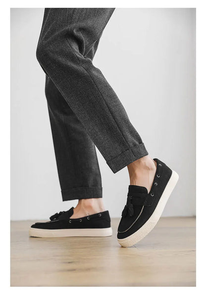2025 Men Flat Loafers Frosted Suede Flat Shoes Comfortable Non Slip Trendy Fashion Loafers Lightweight Outdoor Casual Shoes