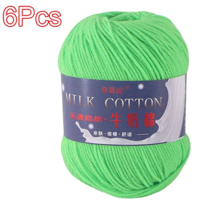 6Pcs Dyed Milk Sweet Soft Cotton Crochet Wool Yarn Thick Yarn Fiber Hand Knitting Wool Crochet Yarn Threads for DIY Sweater