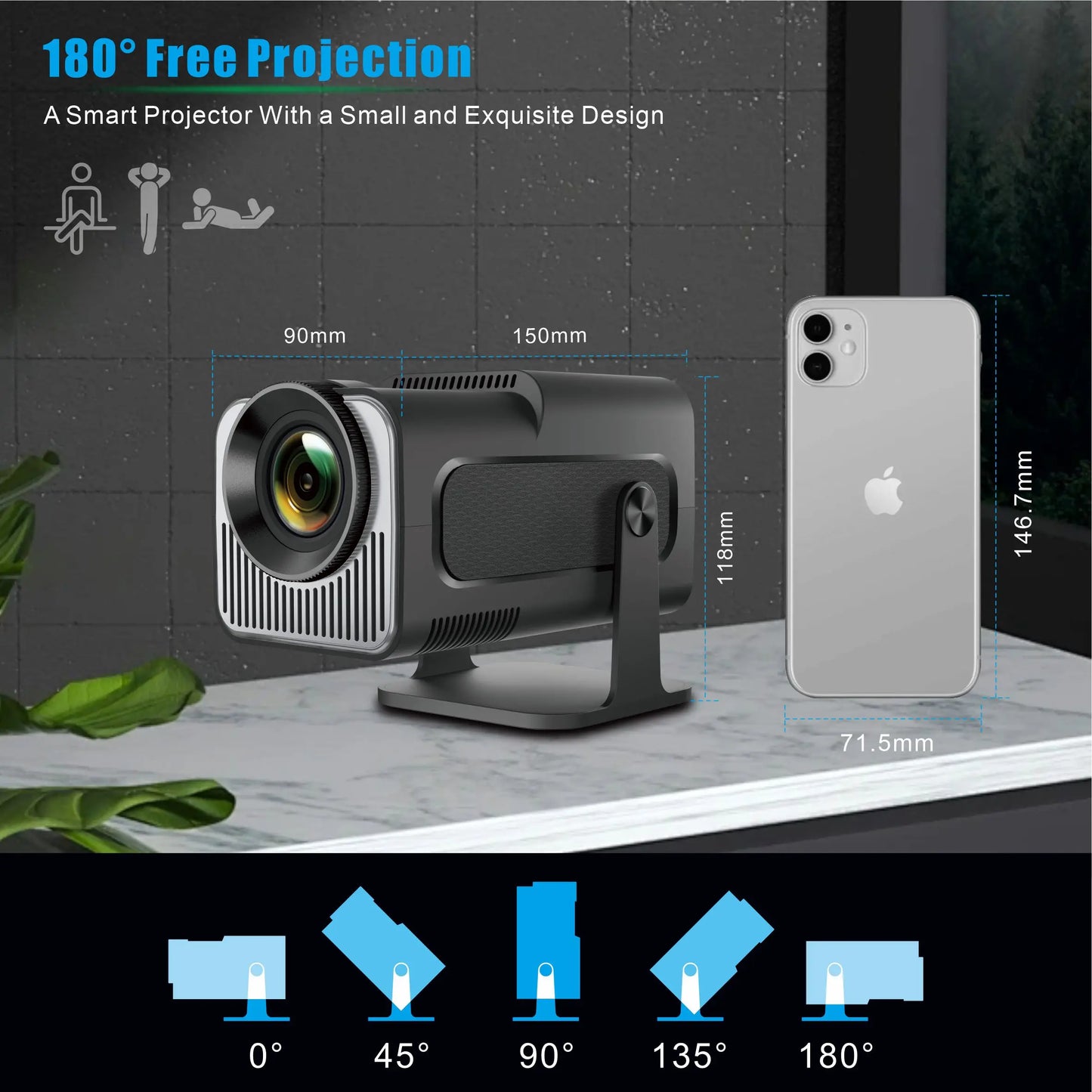 Salange HY320 MINI Android 14.0 Projector LED Beamer Home Cinema 300ANSI 720P WIFI Smart TV HD 1080P 4K Movie