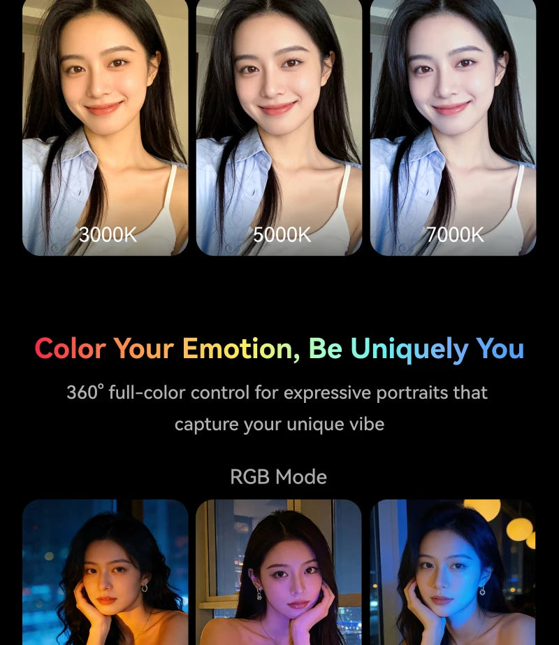 TELESIN Magnetic 360° Rotation RGB Fill Light Mini Selfie Light 3 Mode Adjustable Color Brightness for Smartphone Iphone Android