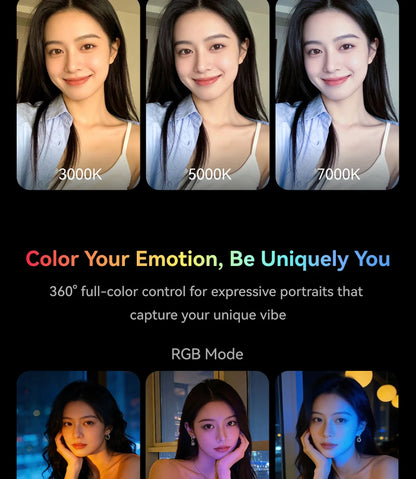 TELESIN Magnetic 360° Rotation RGB Fill Light Mini Selfie Light 3 Mode Adjustable Color Brightness for Smartphone Iphone Android