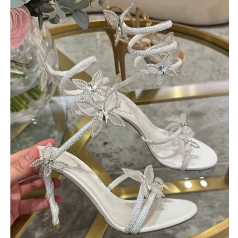 New Spring and Summer Women's High-heeled Sandals Snake-shaped Butterfly Diamond Flower Stiletto Heel Sandals High Heels