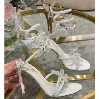 New Spring and Summer Women's High-heeled Sandals Snake-shaped Butterfly Diamond Flower Stiletto Heel Sandals High Heels