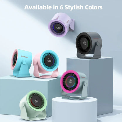 GOOJODOQ Desktop Fan 4000mAh Silent Adjustable Speed Air Circulation Fan 100 Speeds with Digital Display Wall Mountable