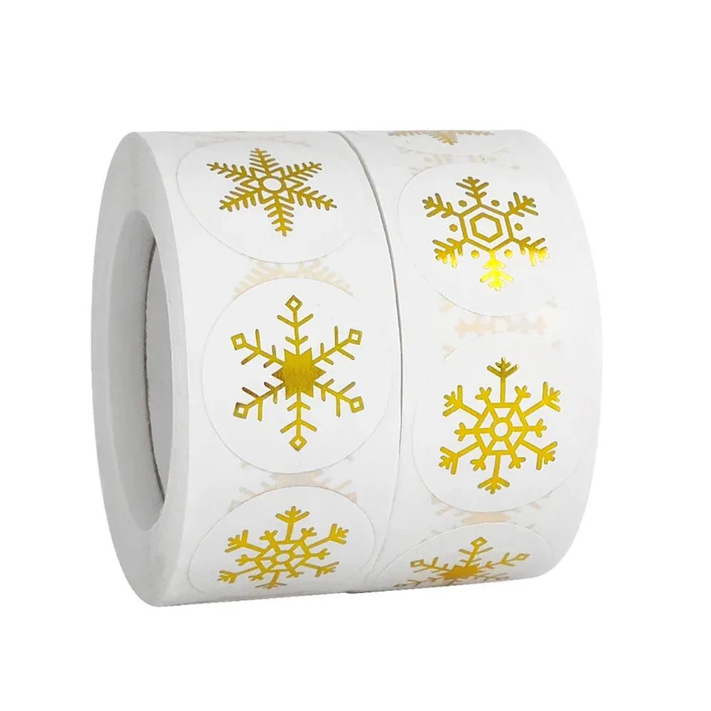 100-500Pcs Gold Snowflake Christmas Stickers Candy Bag Envelopes Sealing Label Christmas Gifts Box Decorations Sticker