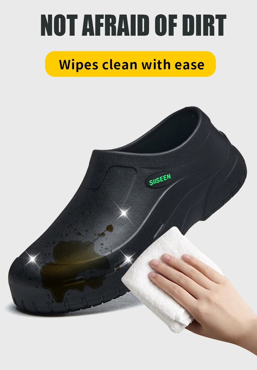 Men's Chef Shoes Waterproof Slip-On Lightweight Soft Anti-Slip Kitchen Hotel Work Shoes Easy to Wear Comfortable Food Service Fo