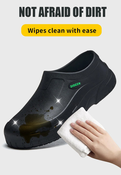 Men's Chef Shoes Waterproof Slip-On Lightweight Soft Anti-Slip Kitchen Hotel Work Shoes Easy to Wear Comfortable Food Service Fo