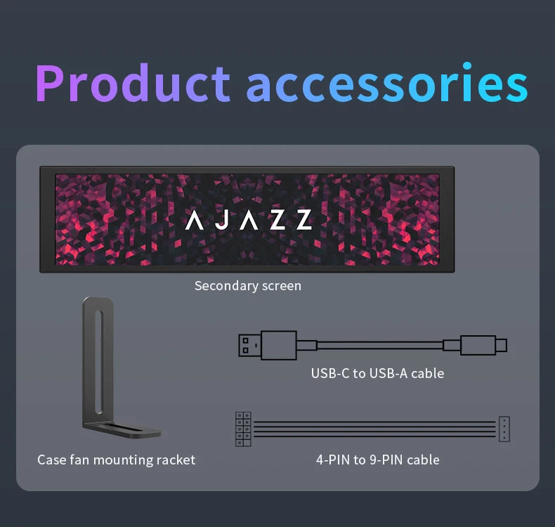 AJAZZ AKP02 9.2inch DIY IPS Secondary Screen 1920*464HD Wired USB Comprehensive Monitoring Multiple Custom Designs for Laptop PC