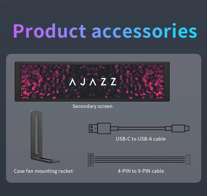 AJAZZ AKP02 9.2inch DIY IPS Secondary Screen 1920*464HD Wired USB Comprehensive Monitoring Multiple Custom Designs for Laptop PC