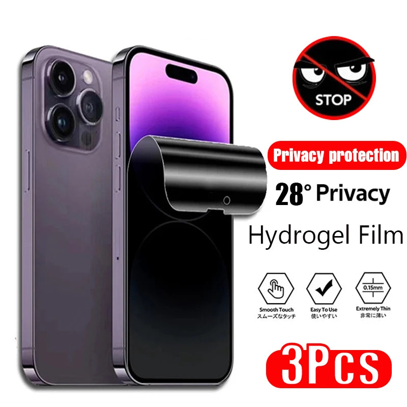 3Pcs Anti-Spy Hydrogel Film iPhone 17 16 15 14 13 12 11 Pro Max Privacy Screen Protectors Protective Film 14 Plus Not Glass 16E by PDG ibma