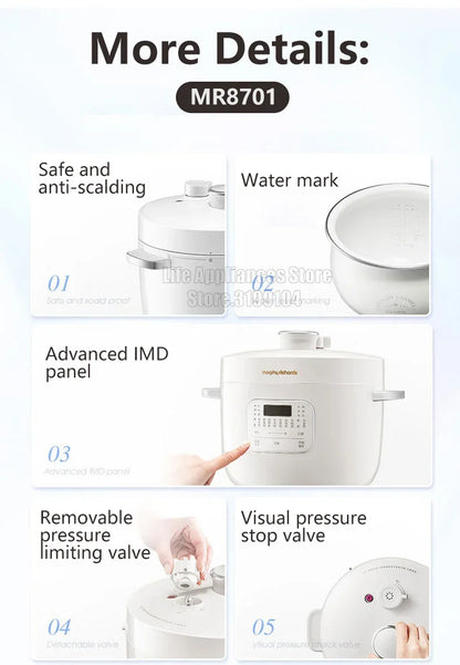 MOPRHY RICHARDS 2.5L Electric Rice Cooker 70Kpa Pressure 220V Multi Cooking Pot Home Appliances 800W Heating Stew Soup Beef