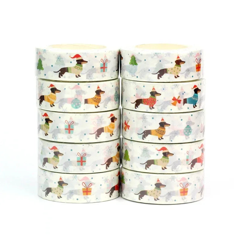 2023 NEW 1PC. 10M Decor Dachshund Christmas Seasonal Washi Tape for  Journaling Adhesive Masking Tape Cute Stationery