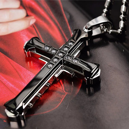 Minimalist Cross Chain for Men – Cool Black & Gold CZ Pendant, Punk Streetwear Gift