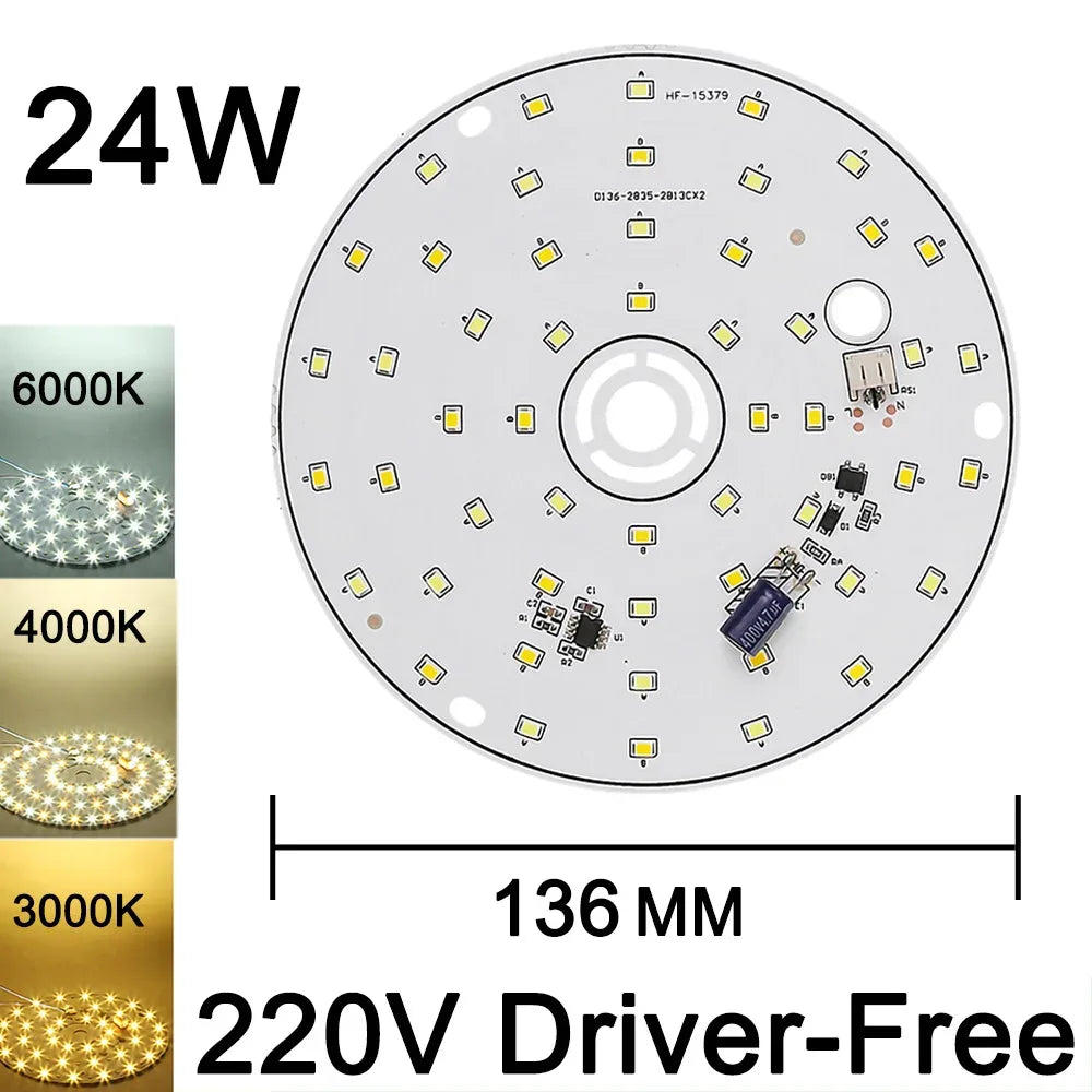 220V Driver-Free Light Panel LED Light Chip DIY Round Nordic Light Source Accessories Replacement Household Chandelier Bulb Patc