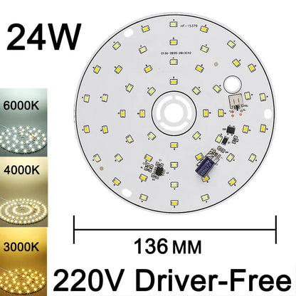 220V Driver-Free Light Panel LED Light Chip DIY Round Nordic Light Source Accessories Replacement Household Chandelier Bulb Patc