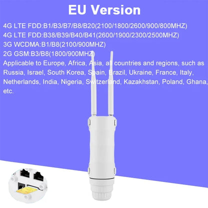 KuWFi 300Mbps Outdoor LTE Router CAT4 4G Router Wireless Wi-Fi Detachable External Antenna WAN LAN Port Support 24V POE 64 Users