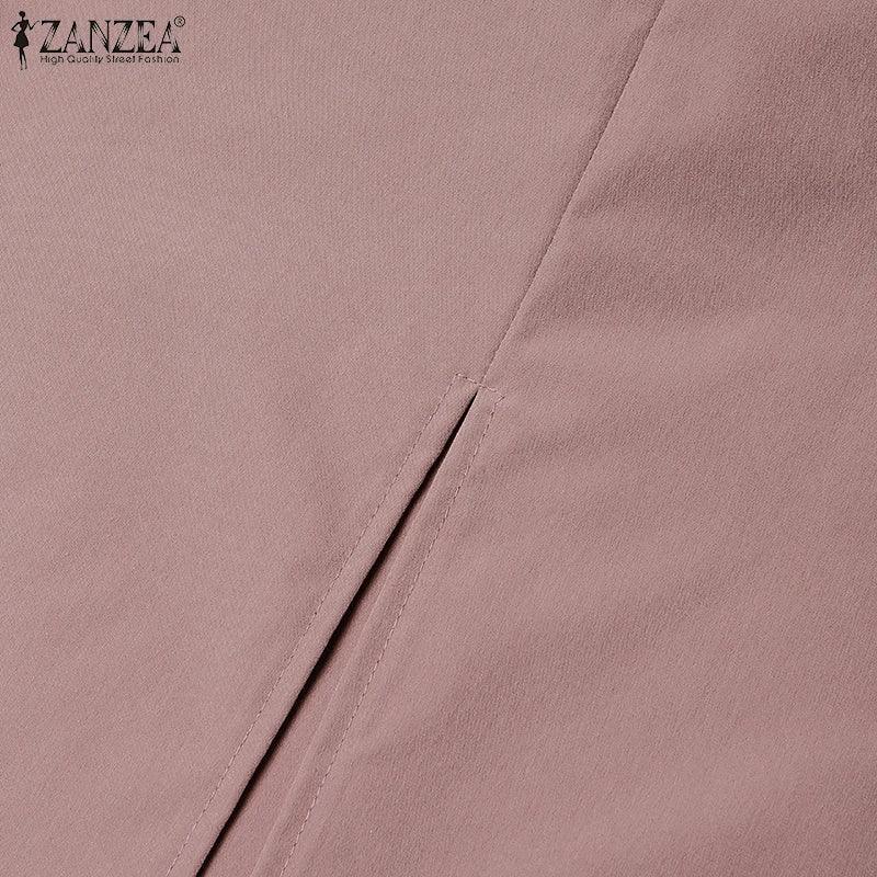 ZANZEA Women Lapel Long Sleeve Vestidos 2025 Spring Solid Work Dresses Casual Waisted No Belted Robe Office Lady Midi Spilt Robe