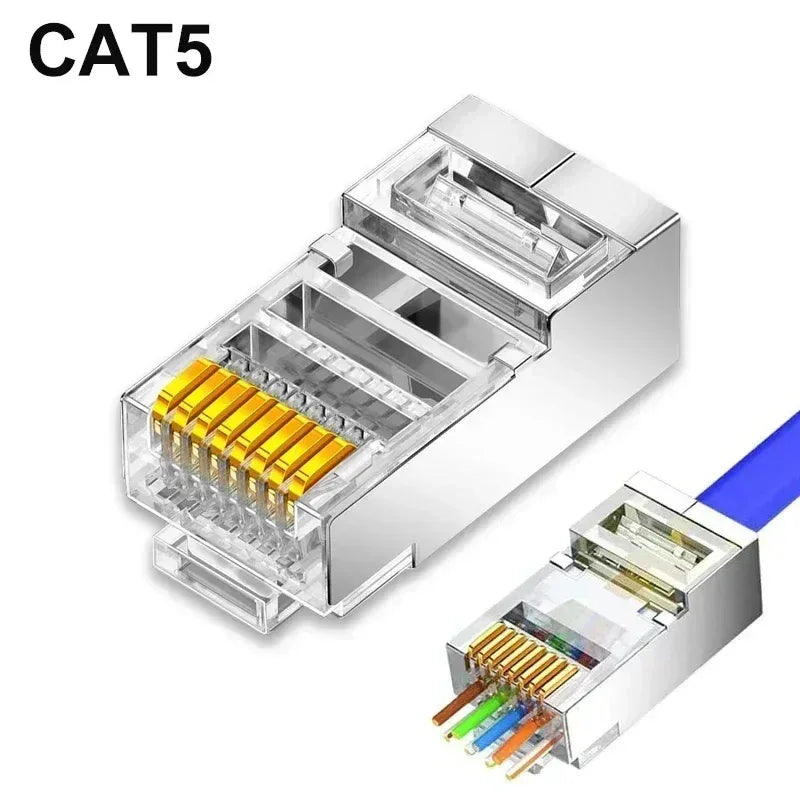 50/1PACK Connectors Pass Through Modular Plug CAT6 CAT7 CAT5 Ethernet Cable Shielded Connectors for RJ45 Net Pass Through Plugs