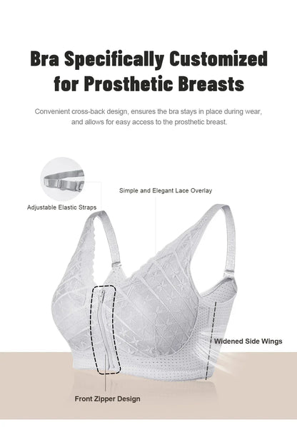 LERVANLA 2566 Strong Breathability Mastectomy Bra Women with Pocket Breast Form Pads Included Adjustable Cotton Comfort  Large