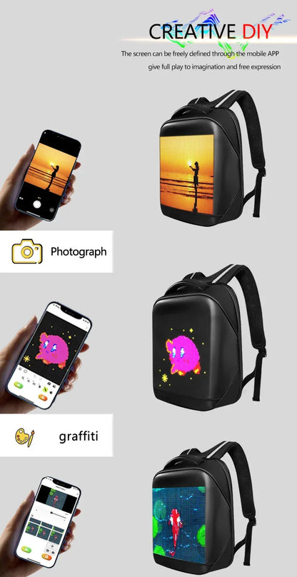 Led Backpack with Programmable Full Color Screen, Motorcycle Backpack, Waterproof Shoulder Travel Backpack, Christmas Gift Bag