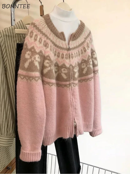 Cardigan Women Sweet Preppy Style Sweater Jacquard Knitted Soft Gentle Stylish Autumn Winter Outwear All-match Harajuku Chic
