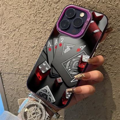 Poker For iphon 16 15 Plus X XR XS Max 11 12 13 Pro 16 Pro Max X XR XS Shockproof Ultra-Thin Hard Cover Protective Phone Case