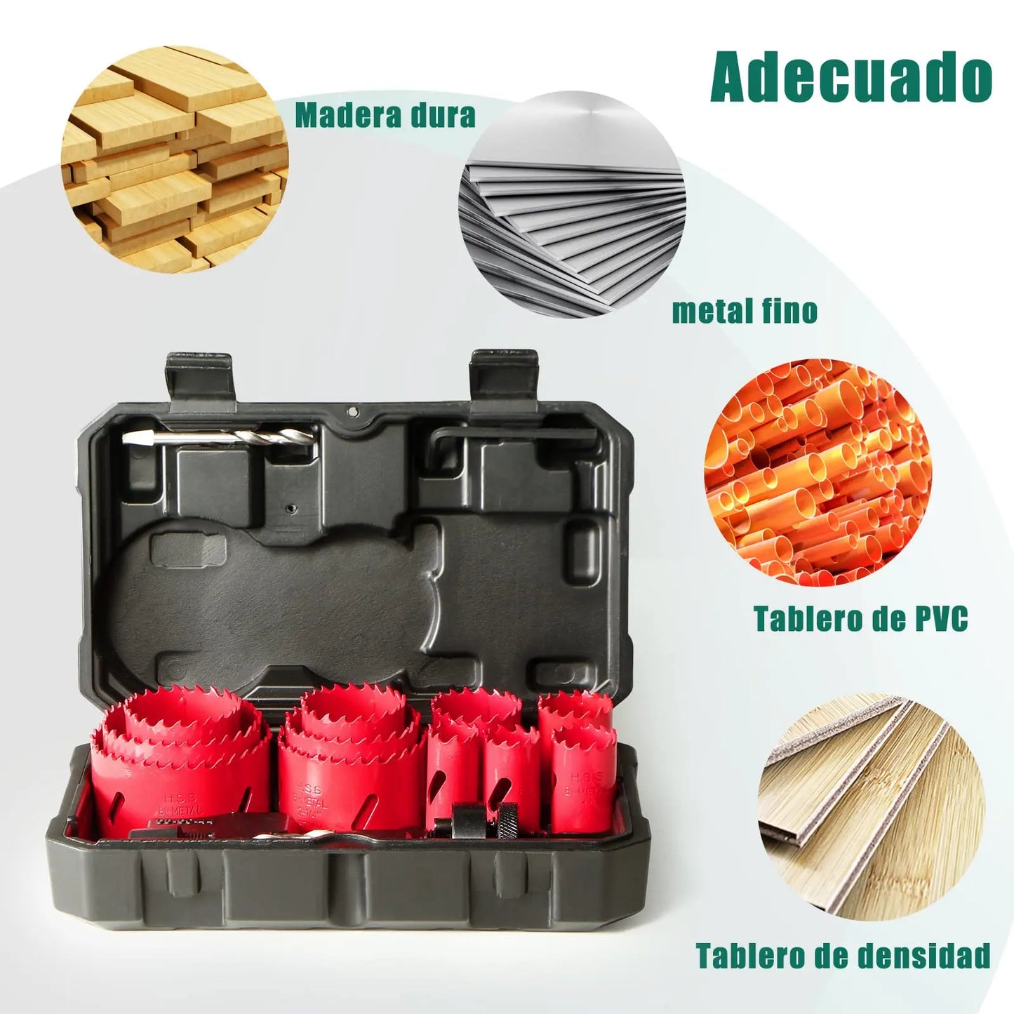 HYCHIKA 19-64mm 14pcs Hole Saws Set with Storage Box for Electric Screwdriver Drilling Metal Wood Power Tools Accessories