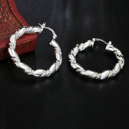 925 Sterling Silver Retro weave circle earrings for women Luxury Fashion Party Wedding Accessories Jewelry Christmas Gifts