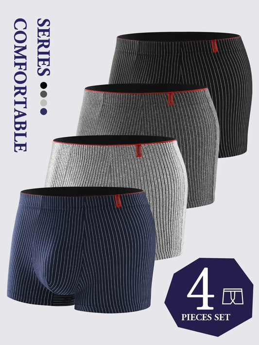4 pieces of men's boxer underwear Soft, breathable and comfortable men's briefs Striped trendy personality casual loose boxers